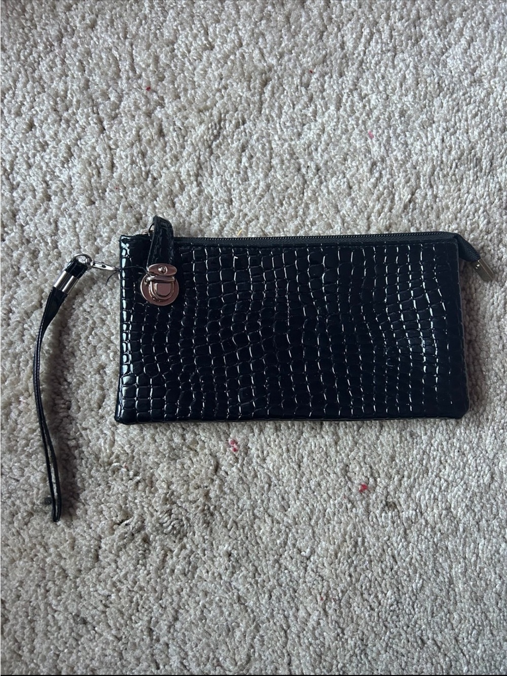 Black Crocodile Embossed Wristlet